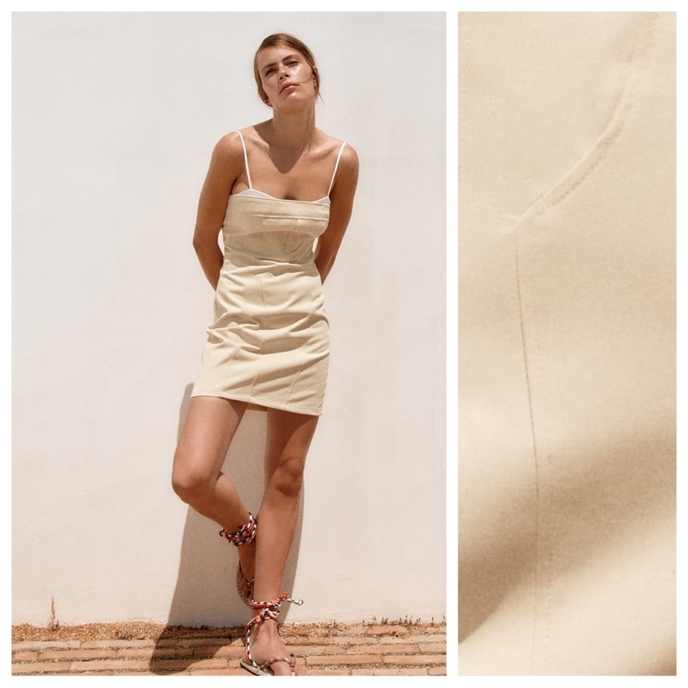NWT. Zara Cream Cotton Combination Mini Dress. Size S. - Picture 2 of 14